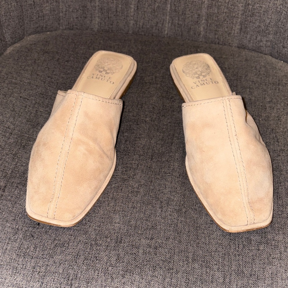 Vince Camuto Beige Suede Slip-On Mules